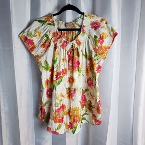Art and Soul Floral Cap Sleeve Blouse Sz XL